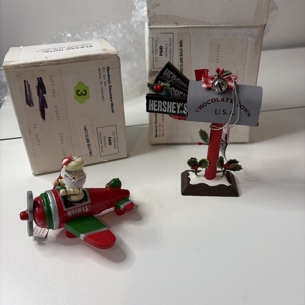 Vtg 1988 Kurt Adler Hershey's Collector Series Xmas Ornament Airplane & Mailbox